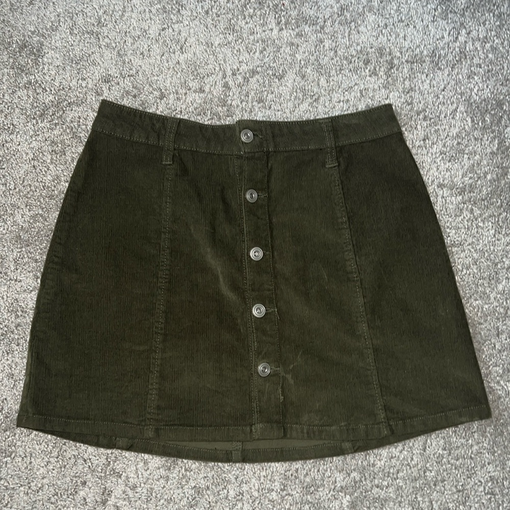 Army Green Corduroy Mini Skirt - Size 7 (28)